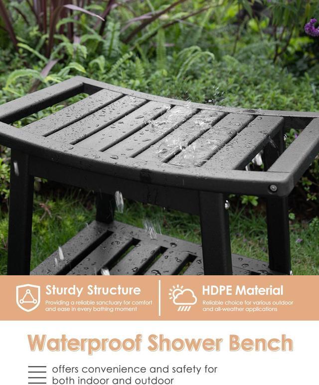 Alt view image 7 of 7 - JiffyPoint 21.8W Shower Bench Seat Waterproof, HDPE Shower Stool-for Inside Shower Bathroom Benches w/Storage Shelf & Handles, Indoor Outdoor Use