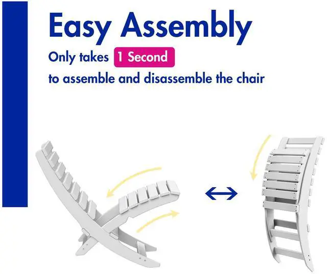 Alt view image 4 of 6 - JiffyPoint Outdoor Folding Adirondack Chairs White