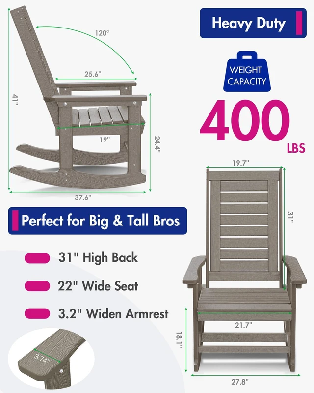 Wood Graining Rocker Outdoor Rocking Chair Wood Grain, HDPE All-Weather Porch Rocker ...