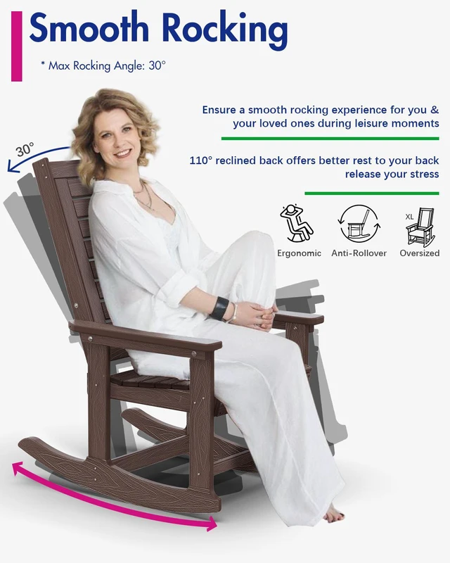Wood Graining Rocker Outdoor Rocking Chair Wood Grain, HDPE All-Weather Porch Rocker ...