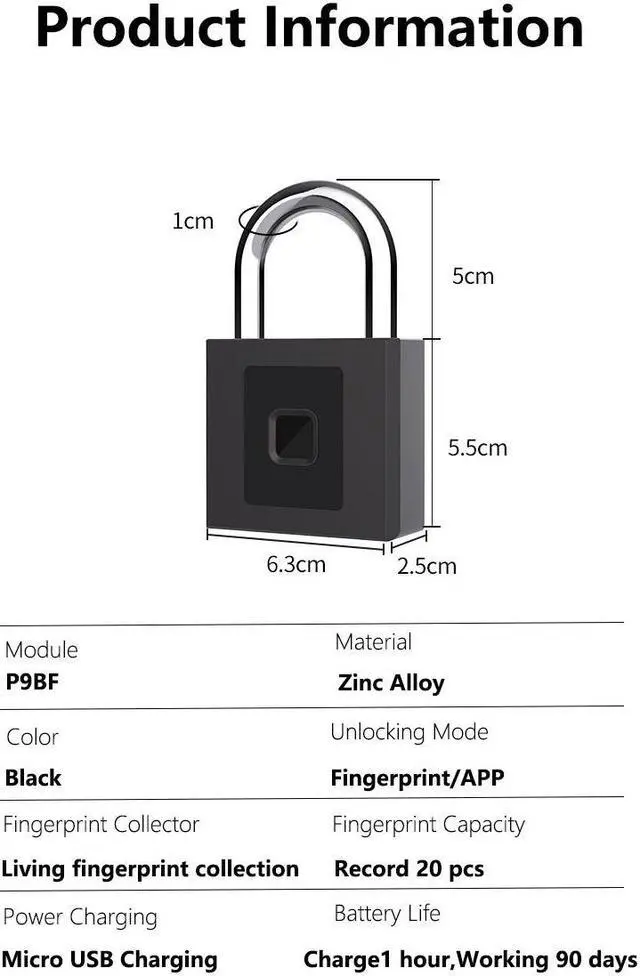 Alt view image 4 of 7 - Large Size Keyless USB Rechargeable Door Lock Fingerprint Smart Padlock Quick Unlock Zinc alloy Metal For Warehouse Factory