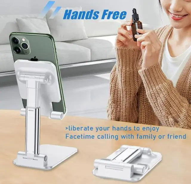 Alt view image 5 of 6 - Cell Phone Stand, Angle Height Adjustable Cell Phone Holder with Silicon Pad for Desk Fully Forldable Mobile Phone Holder Compatible with All Mobile Phones, MT-6, (White)