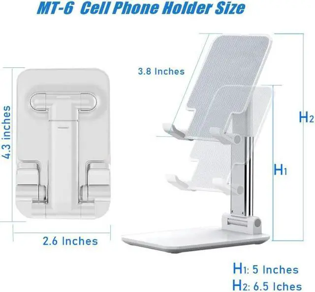 Alt view image 6 of 6 - Cell Phone Stand, Angle Height Adjustable Cell Phone Holder with Silicon Pad for Desk Fully Forldable Mobile Phone Holder Compatible with All Mobile Phones, MT-6, (White)