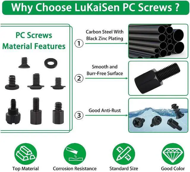 Alt view image 3 of 7 - 350PCS Computer Screws Assortment Kit, 6-32 Male to M3 Female Black Carbon Steel Motherboard Standoffs Screws for 2.5''SSD Hard Drive Fan Power Graphics Motherboard Chassis CD-ROM Computer ATX Case