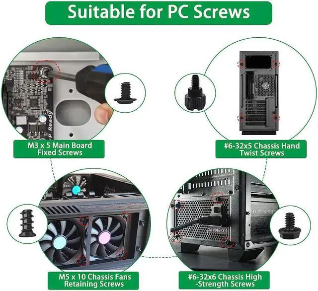 Alt view image 7 of 7 - 350PCS Computer Screws Assortment Kit, 6-32 Male to M3 Female Black Carbon Steel Motherboard Standoffs Screws for 2.5''SSD Hard Drive Fan Power Graphics Motherboard Chassis CD-ROM Computer ATX Case