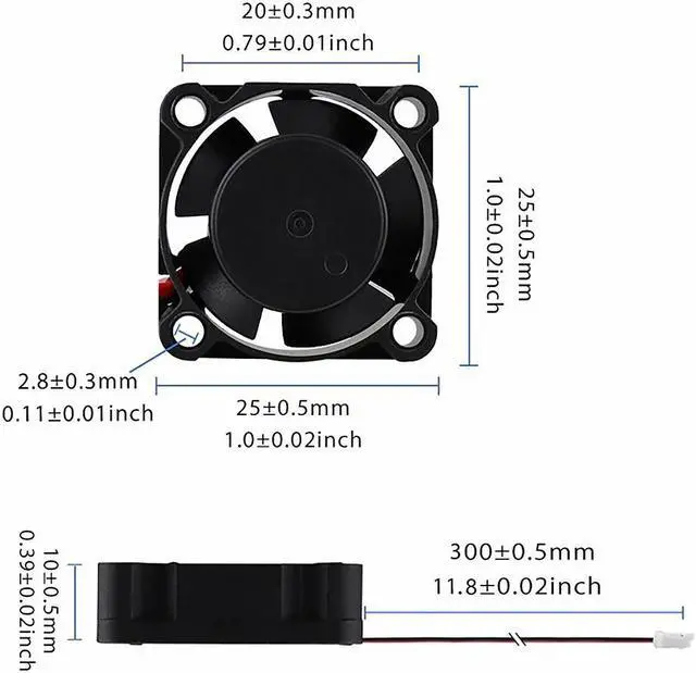 Alt view image 2 of 6 - WINSINN 25mm Fan 5V 12V 24V Hydraulic Bearing Brushless 2510 25x10mm for DIY Mini Cooling PCB/Notebook/Graphics Card 2PIN (Pack of 5Pcs) 12V