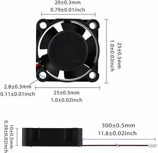 Alt view image 2 of 6 - WINSINN 25mm Fan 5V 12V 24V Hydraulic Bearing Brushless 2510 25x10mm for DIY Mini Cooling PCB/Notebook/Graphics Card 2PIN (Pack of 5Pcs) 24V