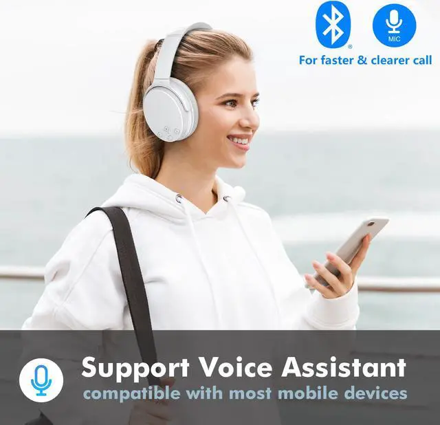 Alt view image 3 of 7 - Srhythm NC35 Noise Cancelling Headphones Wireless Bluetooth 5.3, Fast Charge Over-Ear Lightweight Headset with Microphones,Mega Bass 50+ Hours Playtime White