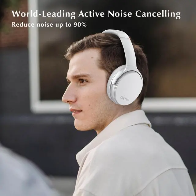 Alt view image 4 of 7 - Srhythm NC35 Noise Cancelling Headphones Wireless Bluetooth 5.3, Fast Charge Over-Ear Lightweight Headset with Microphones,Mega Bass 50+ Hours Playtime White