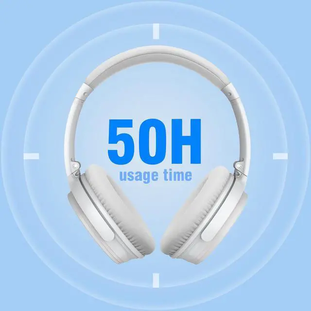Alt view image 6 of 7 - Srhythm NC35 Noise Cancelling Headphones Wireless Bluetooth 5.3, Fast Charge Over-Ear Lightweight Headset with Microphones,Mega Bass 50+ Hours Playtime White