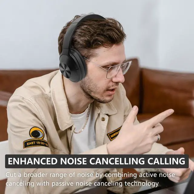 Alt view image 3 of 7 - Srhythm NC85 Dynamic Hybrid Noise Canceling Headphones Bluetooth Wireless Over The Ear with HD Sound,Quick Charge,Ultra-Long Playtime,Multi-Modes Switchover Metal Black