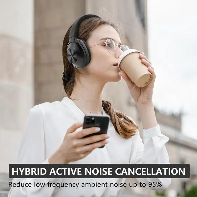 Alt view image 4 of 7 - Srhythm NC85 Dynamic Hybrid Noise Canceling Headphones Bluetooth Wireless Over The Ear with HD Sound,Quick Charge,Ultra-Long Playtime,Multi-Modes Switchover Metal Black
