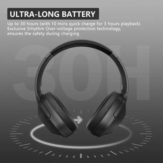 Alt view image 6 of 7 - Srhythm NC85 Dynamic Hybrid Noise Canceling Headphones Bluetooth Wireless Over The Ear with HD Sound,Quick Charge,Ultra-Long Playtime,Multi-Modes Switchover Metal Black