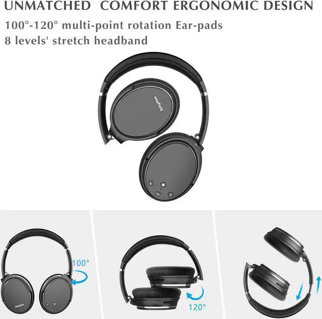 Alt view image 6 of 7 - Srhythm NC35 Noise Cancelling Headphones Wireless Bluetooth 5.3, Fast Charge Over-Ear Lightweight Headset with Microphones,Mega Bass 50+ Hours Playtime
