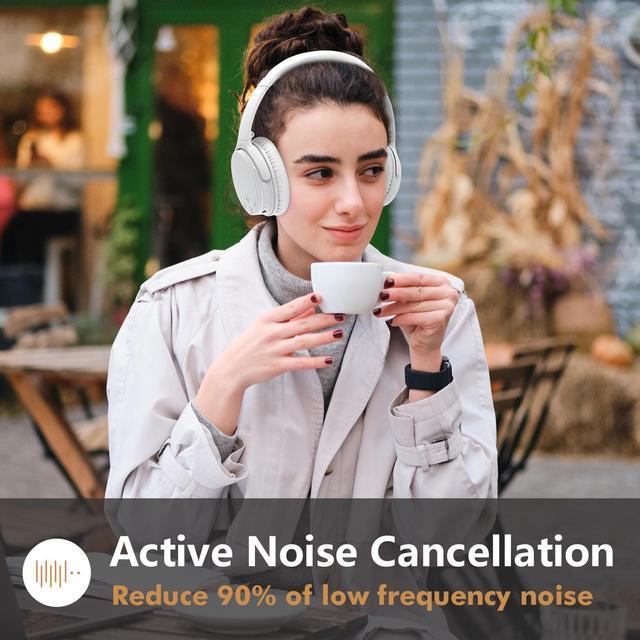 Srhythm NC25 Active Noise Cancelling Headphones Bluetooth 5.3,ANC Stereo  Headset Over-Ear with Hi-Fi,Mic,50H Playtime,Voice Assistant,Low Latency  Game Mode White 