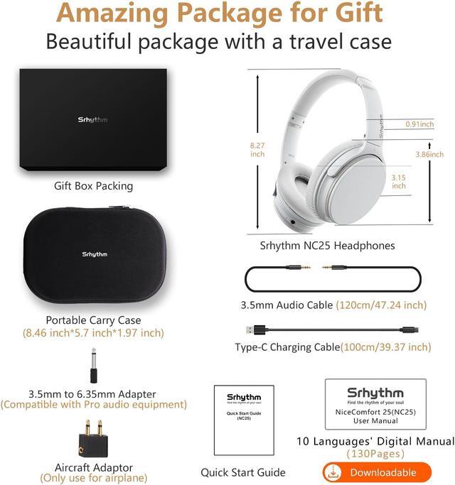 Alt view image 6 of 7 - Srhythm NC25 Active Noise Cancelling Headphones Bluetooth 5.3,ANC Stereo Headset Over-Ear with Hi-Fi,Mic,50H Playtime,Voice Assistant,Low Latency Game Mode White
