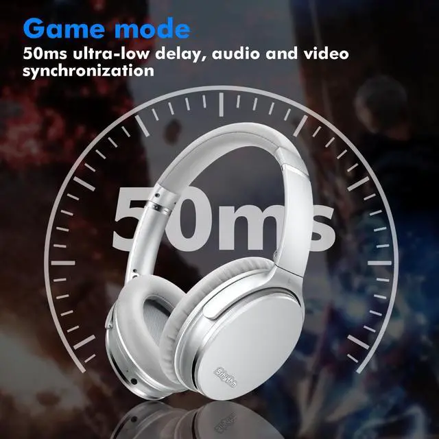 Alt view image 4 of 7 - Srhythm NC35 Noise Cancelling Headphones Wireless Bluetooth 5.3, Fast Charge Over-Ear Lightweight Headset with Microphones,Mega Bass 50+ Hours Playtime Silver