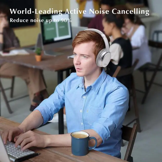Alt view image 6 of 7 - Srhythm NC35 Noise Cancelling Headphones Wireless Bluetooth 5.3, Fast Charge Over-Ear Lightweight Headset with Microphones,Mega Bass 50+ Hours Playtime Silver