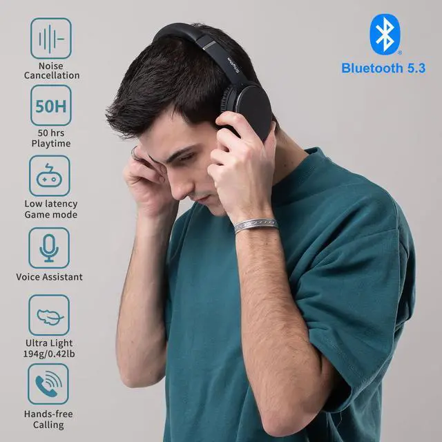 Alt view image 2 of 7 - Srhythm NC25 Active Noise Cancelling Headphones Bluetooth 5.3,ANC Stereo Headset Over-Ear with Hi-Fi,Mic,50H Playtime,Voice Assistant,Low Latency Game Mode