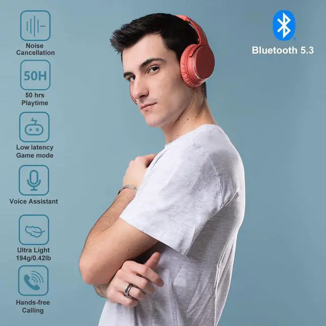 Alt view image 2 of 7 - Srhythm NC25 Active Noise Cancelling Headphones Bluetooth 5.3,ANC Stereo Headset Over-Ear with Hi-Fi,Mic,50H Playtime,Voice Assistant,Low Latency Game Mode Orange