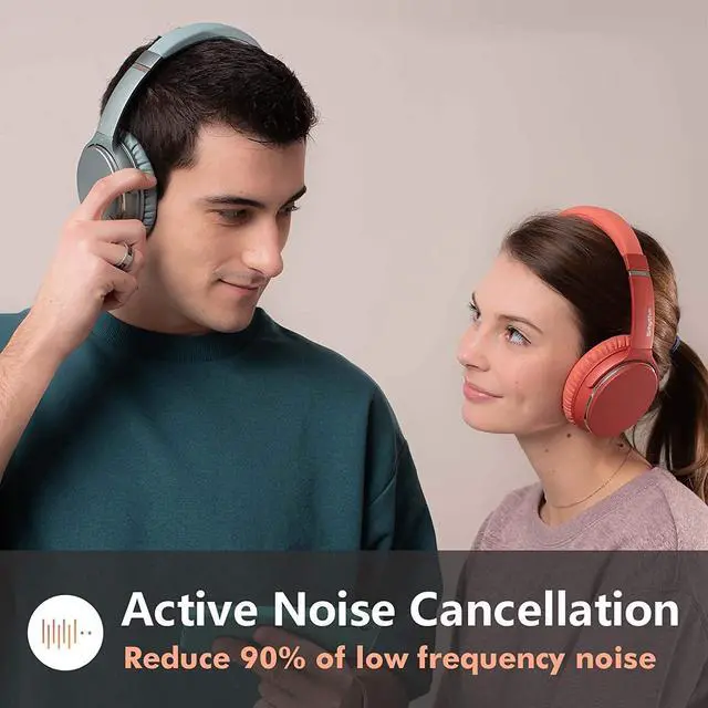 Alt view image 3 of 7 - Srhythm NC25 Active Noise Cancelling Headphones Bluetooth 5.3,ANC Stereo Headset Over-Ear with Hi-Fi,Mic,50H Playtime,Voice Assistant,Low Latency Game Mode Orange