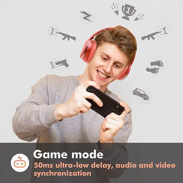 Alt view image 4 of 7 - Srhythm NC25 Active Noise Cancelling Headphones Bluetooth 5.3,ANC Stereo Headset Over-Ear with Hi-Fi,Mic,50H Playtime,Voice Assistant,Low Latency Game Mode Orange