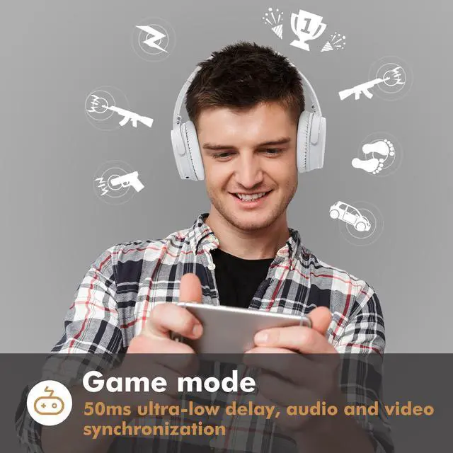 Alt view image 4 of 7 - Srhythm NC25 Active Noise Cancelling Headphones Bluetooth 5.3,ANC Stereo Headset Over-Ear with Hi-Fi,Mic,50H Playtime,Voice Assistant,Low Latency Game Mode White
