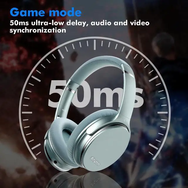 Alt view image 4 of 7 - Srhythm NC35 Noise Cancelling Headphones Wireless Bluetooth 5.3, Fast Charge Over-Ear Lightweight Headset with Microphones,Mega Bass 50+ Hours Playtime Green