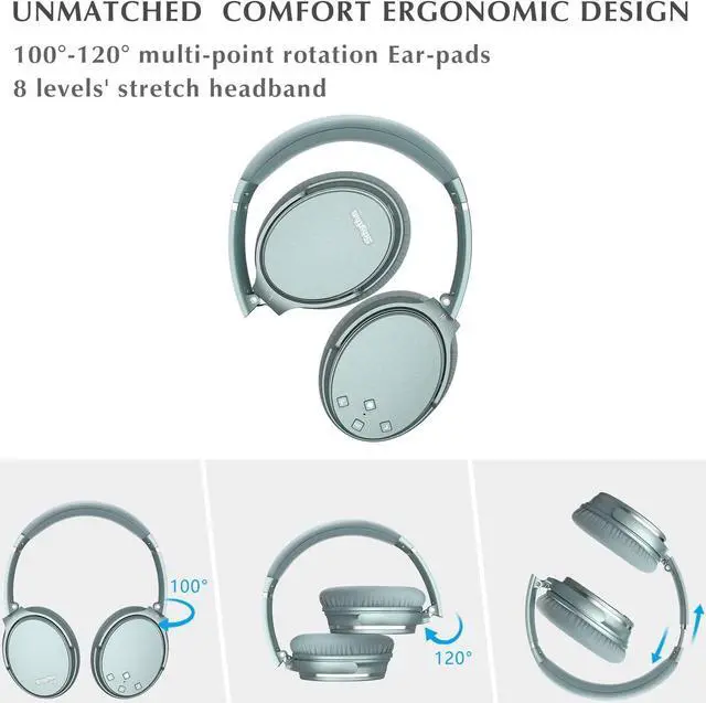 Alt view image 7 of 7 - Srhythm NC35 Noise Cancelling Headphones Wireless Bluetooth 5.3, Fast Charge Over-Ear Lightweight Headset with Microphones,Mega Bass 50+ Hours Playtime Green