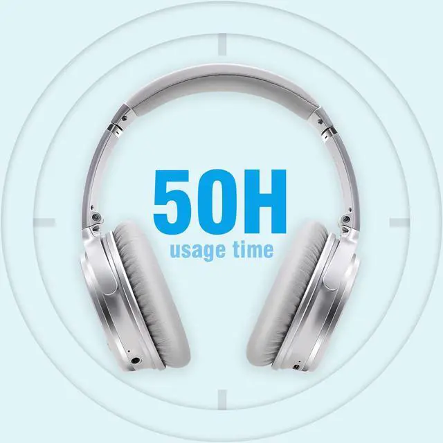 Alt view image 5 of 7 - Srhythm NC35 Noise Cancelling Headphones Wireless Bluetooth 5.3, Fast Charge Over-Ear Lightweight Headset with Microphones,Mega Bass 50+ Hours Playtime Silver