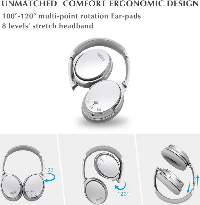 Alt view image 7 of 7 - Srhythm NC35 Noise Cancelling Headphones Wireless Bluetooth 5.3, Fast Charge Over-Ear Lightweight Headset with Microphones,Mega Bass 50+ Hours Playtime Silver