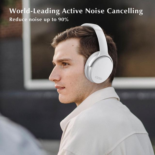Alt view image 3 of 7 - Srhythm NC35 Noise Cancelling Headphones Wireless Bluetooth 5.3, Fast Charge Over-Ear Lightweight Headset with Microphones,Mega Bass 50+ Hours Playtime White