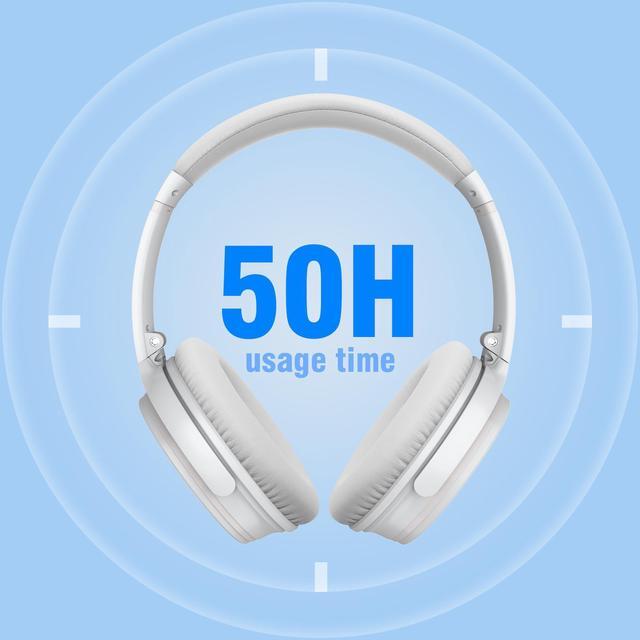 Alt view image 5 of 7 - Srhythm NC35 Noise Cancelling Headphones Wireless Bluetooth 5.3, Fast Charge Over-Ear Lightweight Headset with Microphones,Mega Bass 50+ Hours Playtime White