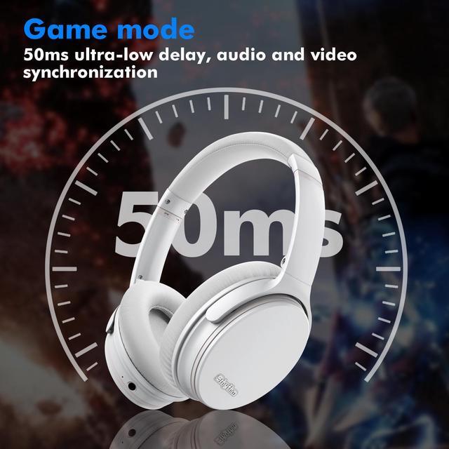 Alt view image 4 of 7 - Srhythm NC35 Noise Cancelling Headphones Wireless Bluetooth 5.3, Fast Charge Over-Ear Lightweight Headset with Microphones,Mega Bass 50+ Hours Playtime White