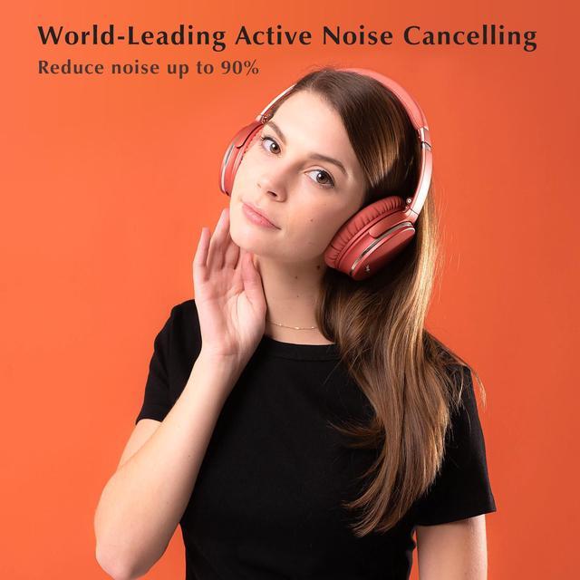 Alt view image 2 of 7 - Srhythm NC35 Noise Cancelling Headphones Wireless Bluetooth 5.3, Fast Charge Over-Ear Lightweight Headset with Microphones,Mega Bass 50+ Hours Playtime Orange