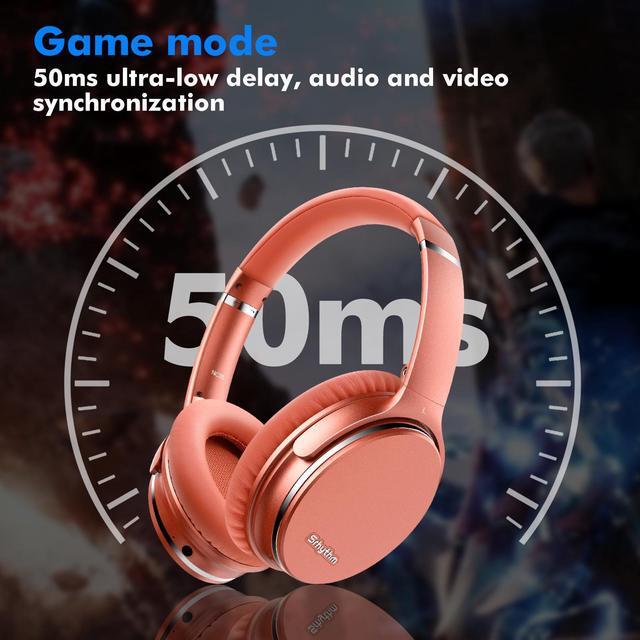 Alt view image 3 of 7 - Srhythm NC35 Noise Cancelling Headphones Wireless Bluetooth 5.3, Fast Charge Over-Ear Lightweight Headset with Microphones,Mega Bass 50+ Hours Playtime Orange