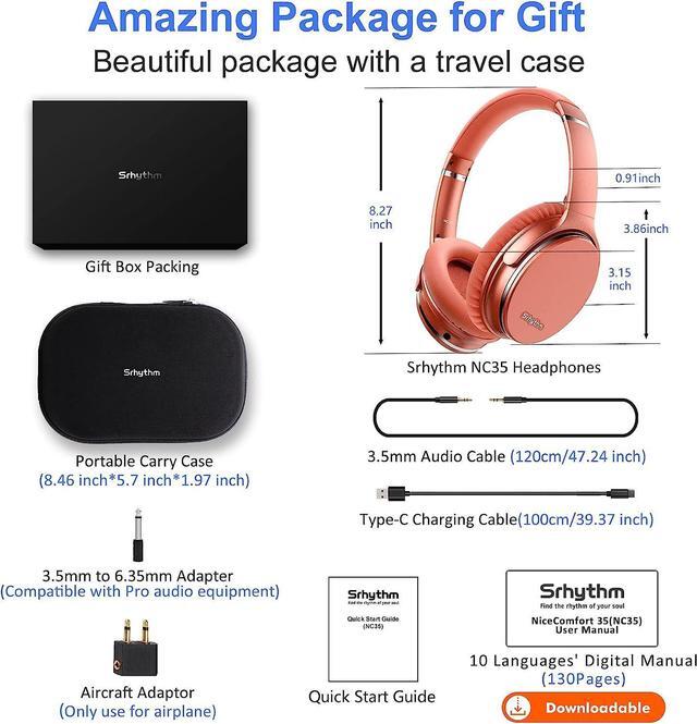 Alt view image 7 of 7 - Srhythm NC35 Noise Cancelling Headphones Wireless Bluetooth 5.3, Fast Charge Over-Ear Lightweight Headset with Microphones,Mega Bass 50+ Hours Playtime Orange
