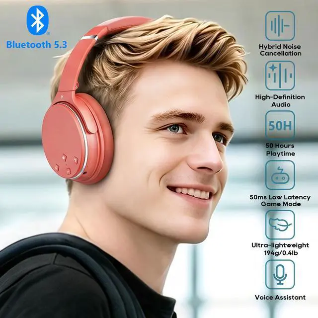 Alt view image 3 of 7 - Srhythm NiceComfort 25 Lightweight Hybrid Noise Cancelling Headphones,with Titanium Coated Speakers,Transparency and Low Latency,ANC for wired and Bluetooth Wireless Orange