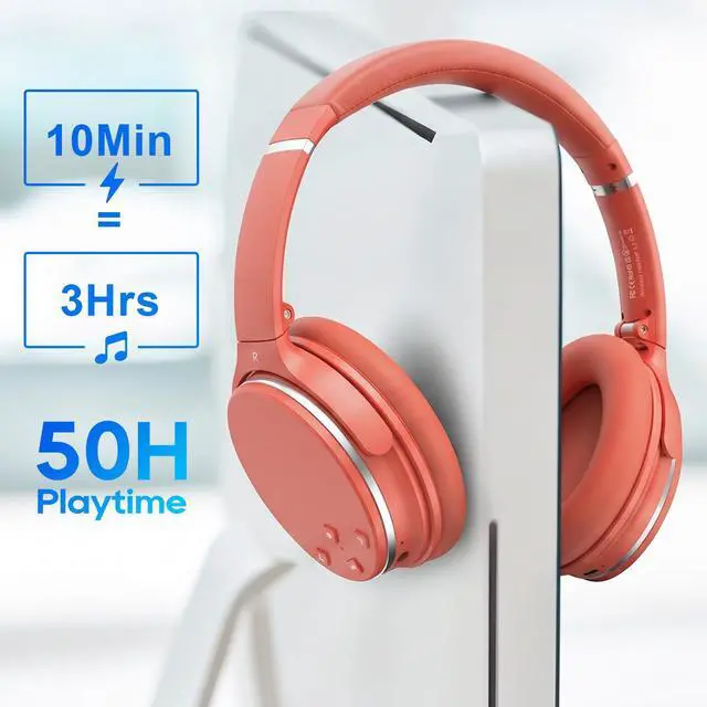 Alt view image 6 of 7 - Srhythm NiceComfort 25 Lightweight Hybrid Noise Cancelling Headphones,with Titanium Coated Speakers,Transparency and Low Latency,ANC for wired and Bluetooth Wireless Orange