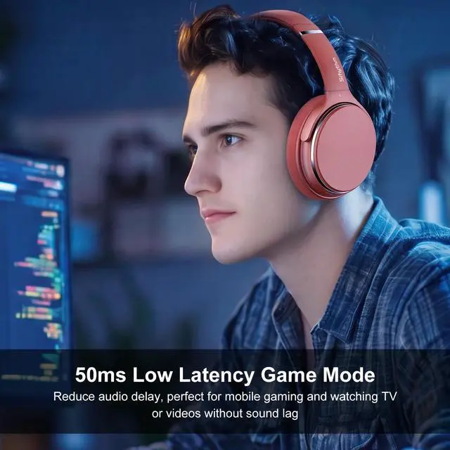 Alt view image 4 of 7 - Srhythm NiceComfort 25 Lightweight Hybrid Noise Cancelling Headphones,with Titanium Coated Speakers,Transparency and Low Latency,ANC for wired and Bluetooth Wireless Orange