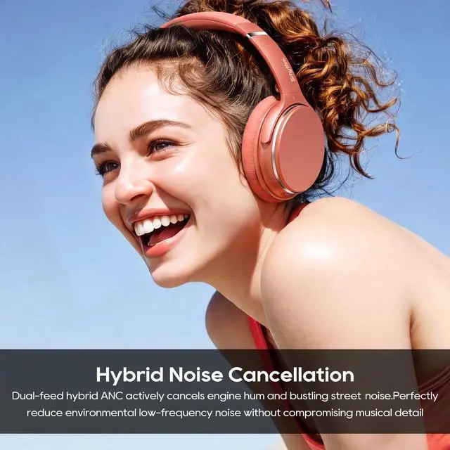 Alt view image 2 of 7 - Srhythm NiceComfort 25 Lightweight Hybrid Noise Cancelling Headphones,with Titanium Coated Speakers,Transparency and Low Latency,ANC for wired and Bluetooth Wireless Orange