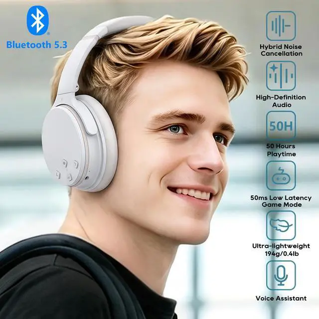 Alt view image 3 of 7 - Srhythm NiceComfort 25 Lightweight Hybrid Noise Cancelling Headphones,with Titanium Coated Speakers,Transparency and Low Latency,ANC for wired and Bluetooth Wireless White