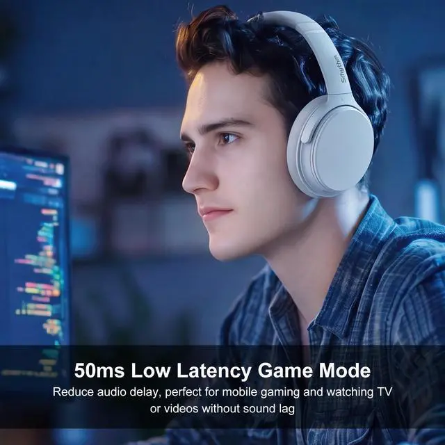 Alt view image 5 of 7 - Srhythm NiceComfort 25 Lightweight Hybrid Noise Cancelling Headphones,with Titanium Coated Speakers,Transparency and Low Latency,ANC for wired and Bluetooth Wireless White