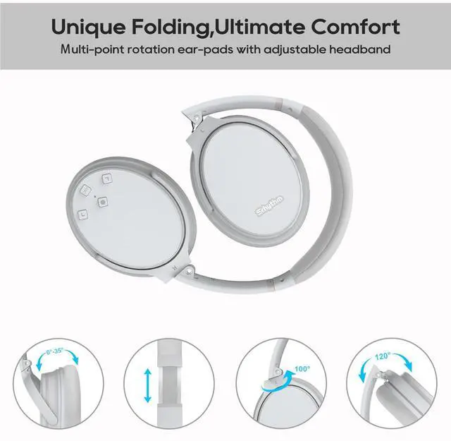 Alt view image 6 of 7 - Srhythm NiceComfort 35 Lightweight Hybrid Noise Cancelling Headphones,with Titanium Coated Speakers,Low Latency,ANC for wired and Bluetooth Wireless White
