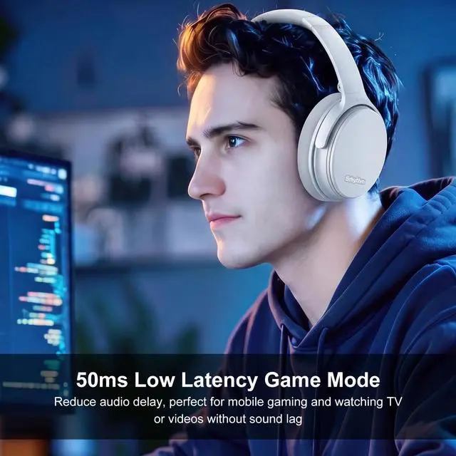 Alt view image 4 of 7 - Srhythm NiceComfort 35 Lightweight Hybrid Noise Cancelling Headphones,with Titanium Coated Speakers,Low Latency,ANC for wired and Bluetooth Wireless White