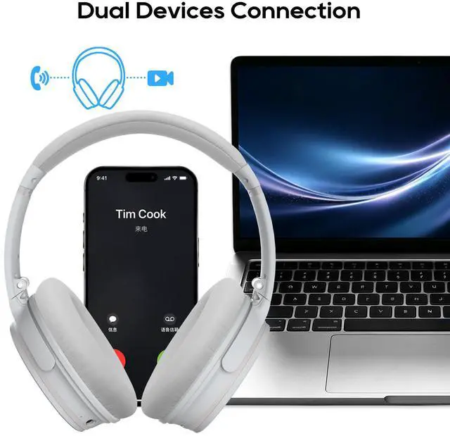 Alt view image 5 of 7 - Srhythm NiceComfort 35 Lightweight Hybrid Noise Cancelling Headphones,with Titanium Coated Speakers,Low Latency,ANC for wired and Bluetooth Wireless White