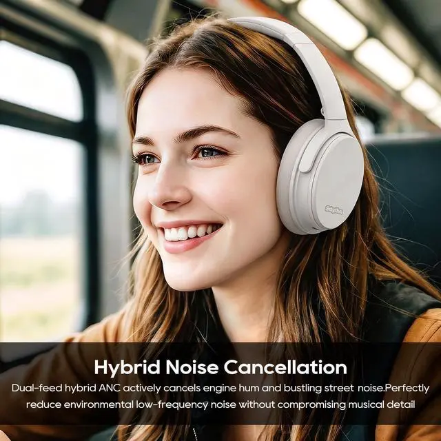 Alt view image 2 of 7 - Srhythm NiceComfort 35 Lightweight Hybrid Noise Cancelling Headphones,with Titanium Coated Speakers,Low Latency,ANC for wired and Bluetooth Wireless White
