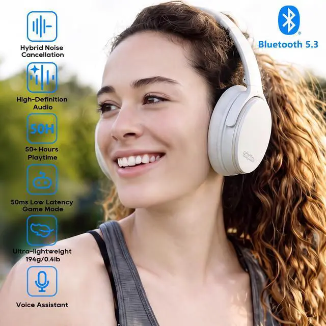 Alt view image 3 of 7 - Srhythm NiceComfort 35 Lightweight Hybrid Noise Cancelling Headphones,with Titanium Coated Speakers,Low Latency,ANC for wired and Bluetooth Wireless White
