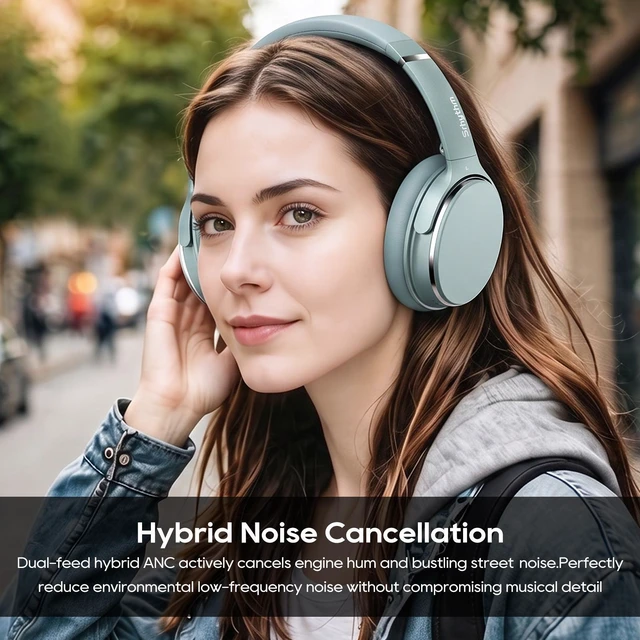 Alt view image 2 of 7 - Srhythm NiceComfort 25 Lightweight Hybrid Noise Cancelling Headphones,with Titanium Coated Speakers,Transparency and Low Latency,ANC for wired and Bluetooth Wireless Green