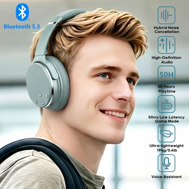 Alt view image 3 of 7 - Srhythm NiceComfort 25 Lightweight Hybrid Noise Cancelling Headphones,with Titanium Coated Speakers,Transparency and Low Latency,ANC for wired and Bluetooth Wireless Green
